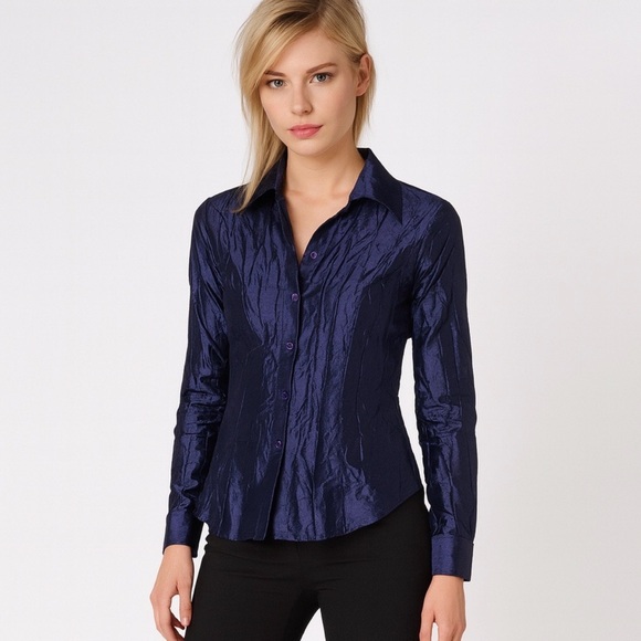 Beluva San Francisco Parker pleated crinkled button down blouse top size Small - Picture 8 of 8